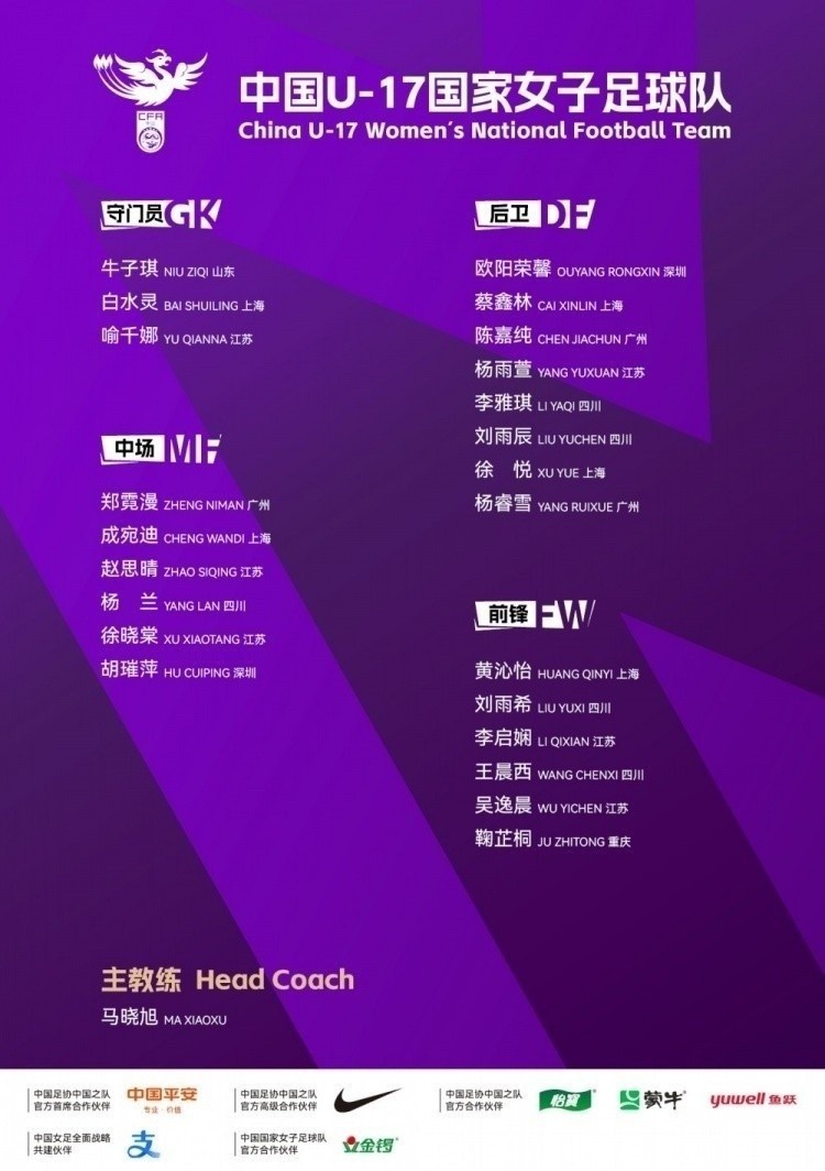 U17女足亞洲杯1/4決賽：馬曉旭祭最強陣迎戰印度，贏球即獲世界杯門票