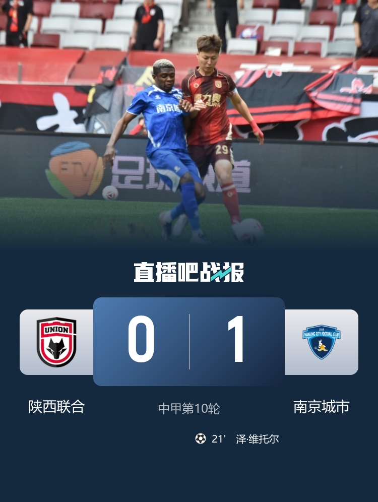近7輪僅1勝！陜西聯合0-1南京城市 維托爾制勝4輪不敗